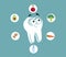 Happy Tooth Surrounded by Good Food Vector Cartoon