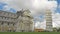 Happy tourists taking photos of Leaning Tower of Pisa in Italy, time lapse