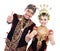 Happy traditional java wedding couple with thumbs up