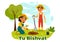 Happy Tu Bishvat Vector Illustration. Translation the Jewish New Year for Trees. Kids Planted a Tree in the Yard in Flat Cartoon