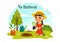 Happy Tu Bishvat Vector Illustration. Translation the Jewish New Year for Trees. Kids Planted a Tree in the Yard in Flat Cartoon