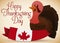 Happy Turkey with a Canadian Ribbon Celebrating Thanksgiving Day, Vector Illustration