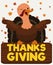 Happy Turkey with Wooden Sign Celebrating Thanksgiving Day, Vector Illustration