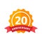 Happy twentieth birthday badge vector icon.