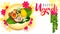 Happy Ugadi indian holiday text lettering greeting card. Traditional festive food for ugadi religious holiday salt sugar