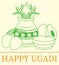 Happy Ugadi. Template greeting card for holiday. Sketch Style. Illustration Of Happy Ugadi Greeting Card Background With Decorated