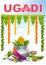 Happy Ugadi. Template greeting card for holiday Ugadi. Silver pot