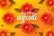 Happy Ugadi on yellow background with marigold flowers and mango leaves. Indian hindu holidays