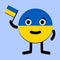 A happy Ukraine country is depicted as a patriot character holding a national flag in his hand. The concept of the