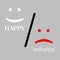 Happy and unhappy concept simple vector graphic representation