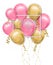 Happy Valentine day balloons card Vector realistic. Pink and yellow joyful colorful celebrate postcards