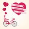 Happy valentine day. beautiful pink bike and heart. greeting vector
