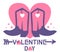 Happy Valentine day Country Farm with Cowboy boots and text heart decoration. Outline pink vector illustration background