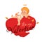 Happy valentine day. Heart with cherub. Vector illustration