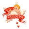 Happy valentine day. Heart with cherub. Vector illustration