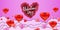 Happy Valentine day papercut craft design horizontal banner, red pink balloon hearts and clouds. Template background for