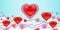 Happy Valentine day papercut craft design horizontal banner, red pink balloon hearts and clouds. Template background for