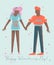 Happy Valentine Day vector illustration with african american woman and man. Selfie of young couple. Phone dating. Pink te