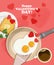 Happy Valentine Day vector illustration with lovely breakfast