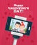 Happy Valentine Day vector illustration with woman and man. Selfie of young couple in love in New York. Phone dating