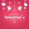 Happy Valentine Day or wedding congratulation banner with various love symbols hanging on ribbons