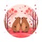 Happy Valentine. Greeting card with capybara lovers in flat style.