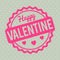 Happy Valentine rubber stamp pink on a Retro Heart Pattern Background.