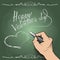 Happy Valentine\'s Day, 3d hand draws a heart on the board