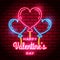 Happy Valentine`s Day background with bright pink vector neon heart on red brick walls