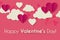 Happy Valentine s day background with hearts and clouds. Cute papercut design