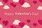 Happy Valentine s day background with hearts and clouds. Cute papercut design