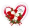 Happy Valentine`s Day beautiful getting card with colorful roses and a red heart shape ribbon
