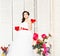 Happy Valentine\'s Day. Bride with red heart. Wedding and Valentine concept.