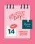 Happy Valentine`s Day calendar, Valentines Day background with kisses