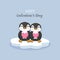 Happy Valentine`s day card with couple penguins.