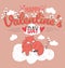 Happy Valentine`s Day card with cute cuddling foxes