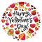 Happy valentine`s day card round arrangement