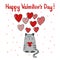Happy Valentine\'s day card template. Cute cat in love.