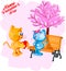 Happy Valentine`s Day.cute cat with a heart in his hands congratulates your favorite cat