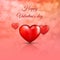 Happy Valentine`s Day - cute greeting card. 3D realistic red hearts on the background bokeh. Love concept. Vector