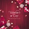 Happy Valentine`s Day greeting background. Top view on gift boxes in different packaging, confetti, garlands cookies