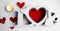 Happy valentine`s day. Greeting card concept. Banner large volumetric letters `love` with red hearts,