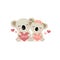 Happy Valentine`s Day greeting card with cute couple koalas hold big hearts.