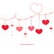 Happy Valentine\'s Day greeting card with hanging hearts vector