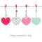 Happy Valentine\'s Day greeting card with hanging retro hearts vector