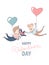 Happy Valentine`s Day greeting card homosexual male couple heart balloons