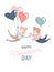 Happy Valentine`s Day greeting card homosexual male couple heart balloons
