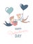 Happy Valentine`s Day greeting card homosexual male couple heart balloons