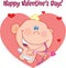 Happy Valentine\'s Day Greeting With Cute Baby Cupid Flying With Bow And Arrow