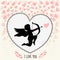 Happy valentine\'s day gritting card. Cupidon is aiming in the heart